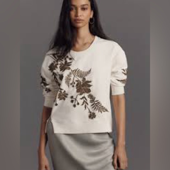 Anthropologie Tops - NWT by Anthropologie Fern & Flower Crew-Neck Sweatshirt Size Small